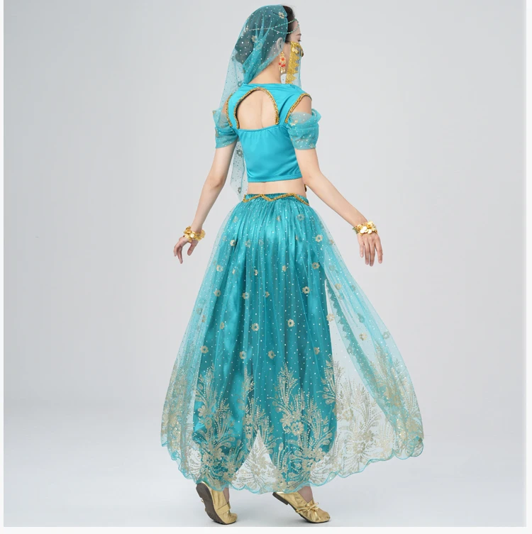 Frauen Bauchtanz Halloween Performance Kostüme Hosenanzug Aladdin Jasmin Prinzessin Dress Up Party Kleidung Tanzen Outfit – Detail 13