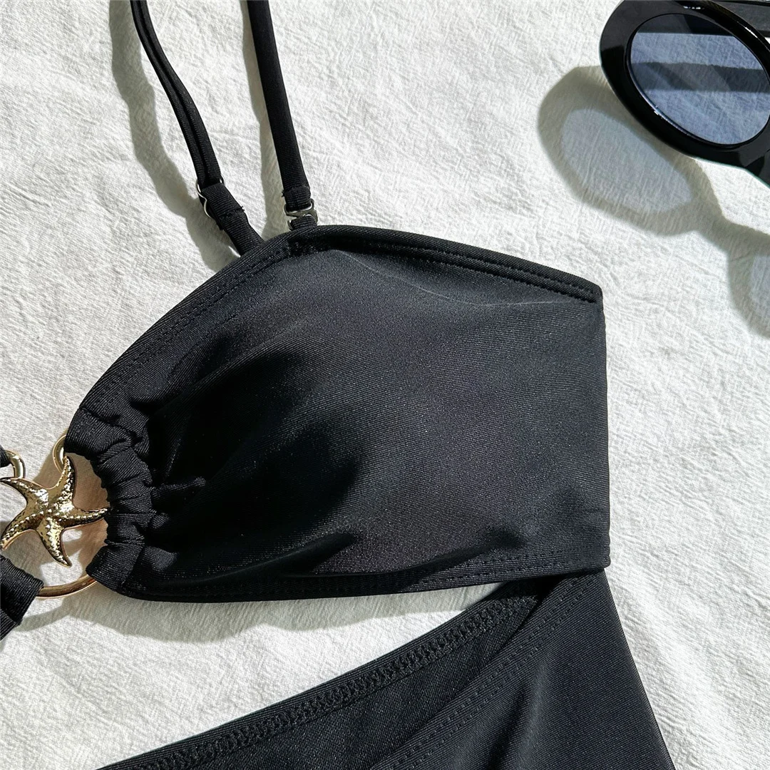 Sexy Badeanzug mit Sarong-Ausschnitt und Metallring für Damen, einteiliger Badeanzug, Damen-Badeanzug mit Knoten und hohem Beinausschnitt, Badebekleidung, Badeanzug V6277 – Detail 23