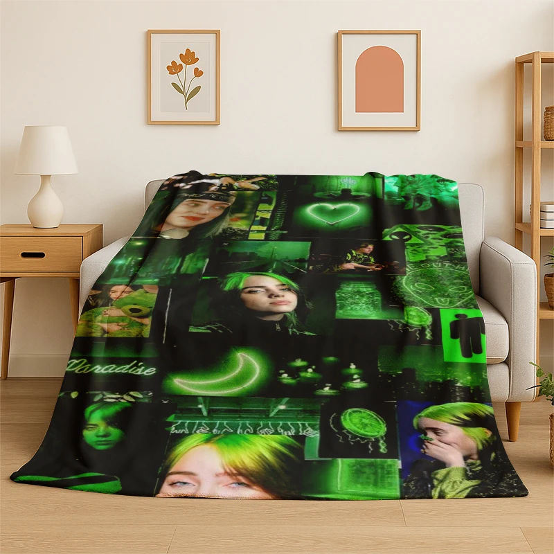 3D Billie Eilish Singer Star Flannel Blanket Soft Warm Throw Blanket for Bedroom Living Room Bed Travel Camping Picnic Gift