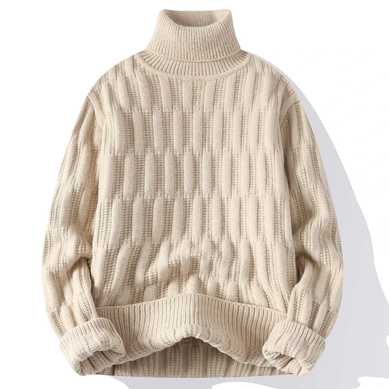 

Autumn Winter Men's Turtleneck Sweaters Fashion Jacquard Knitted Pullovers Men Casual Knitting Solid Color Turtleneck Sweater
