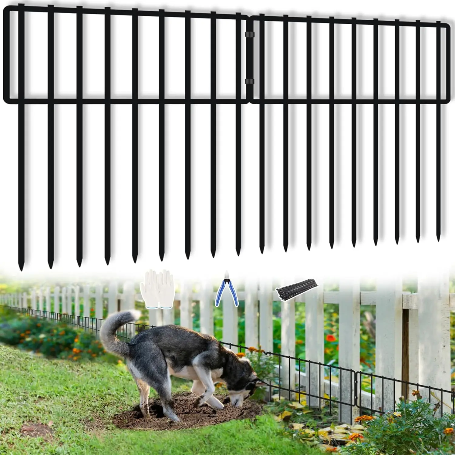 

32-Panel No-Dig Animal Barrier Fence, 32ft x 13in, Rustproof Metal for Garden and Pet Protection