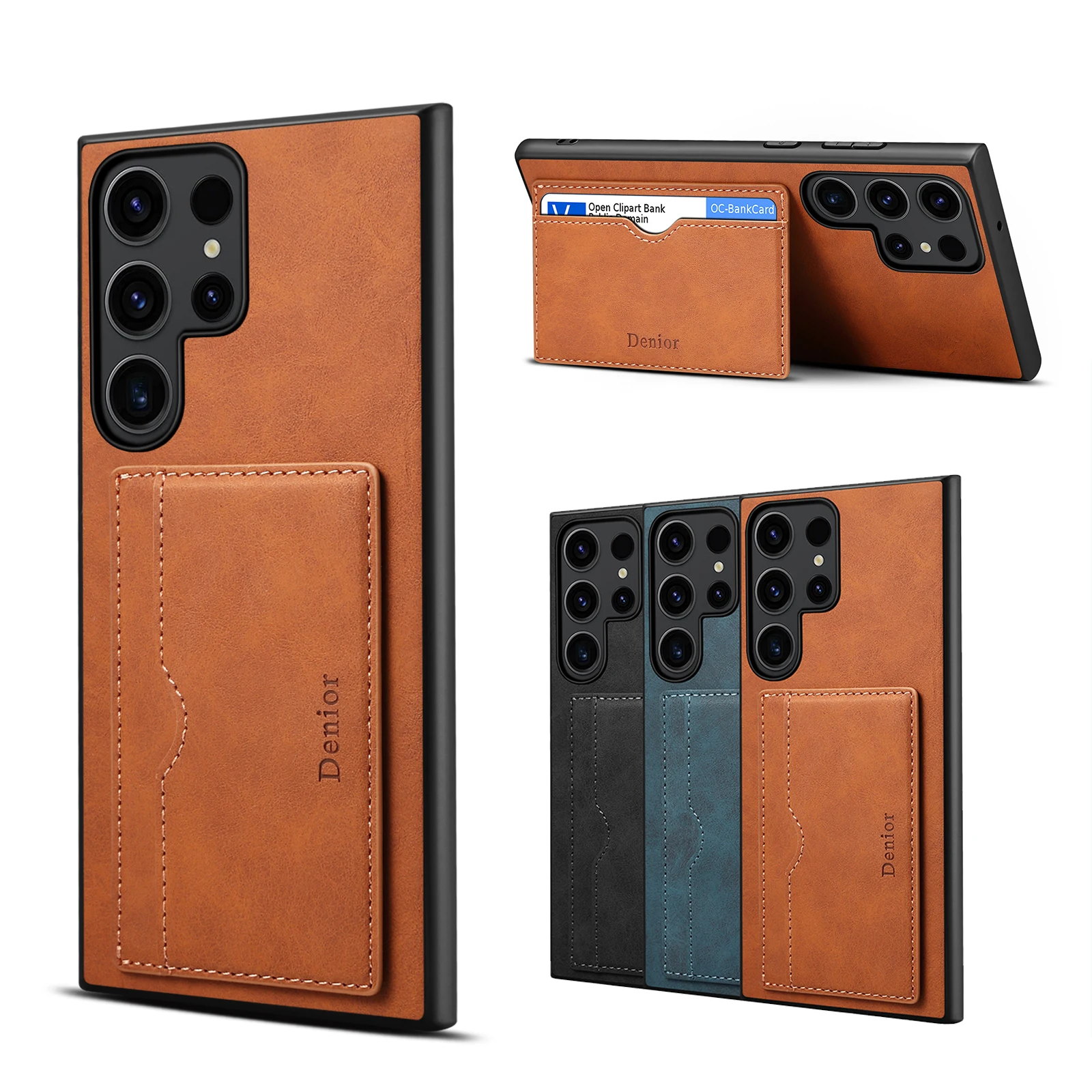 EUCAGR Für Samsung Galaxy S25 Ultra S25 rand S25Plus Luxus Retro Brieftasche Telefon Fall Karte Halter PU Leder Stehen Zurück Abdeckung