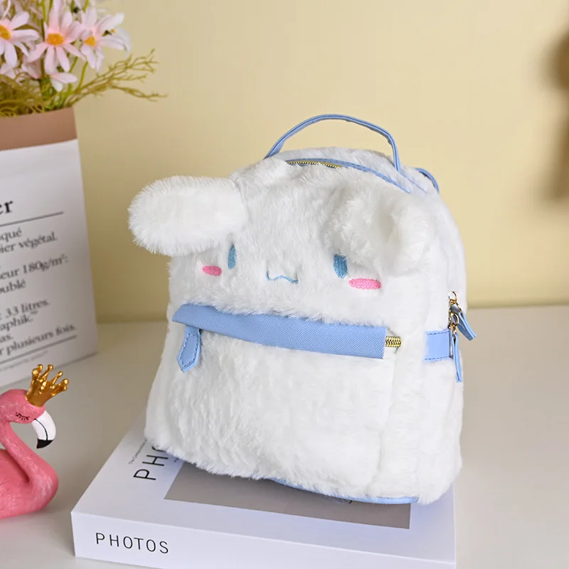 Sanrio Melody Cinnamoroll Plush Pink Mochilas para Mulheres, Mochila dos desenhos animados Kawaii, Mochila Sweet Lolita, Mochila Estudantil Macia Meninas