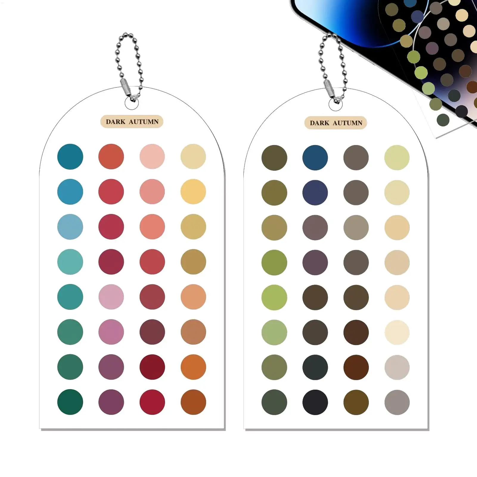Color Analysis Template Cards 2 Pieces Portable Double-Sided Guide Acrylic Color Matching Guide with Bead Chain for Outfit