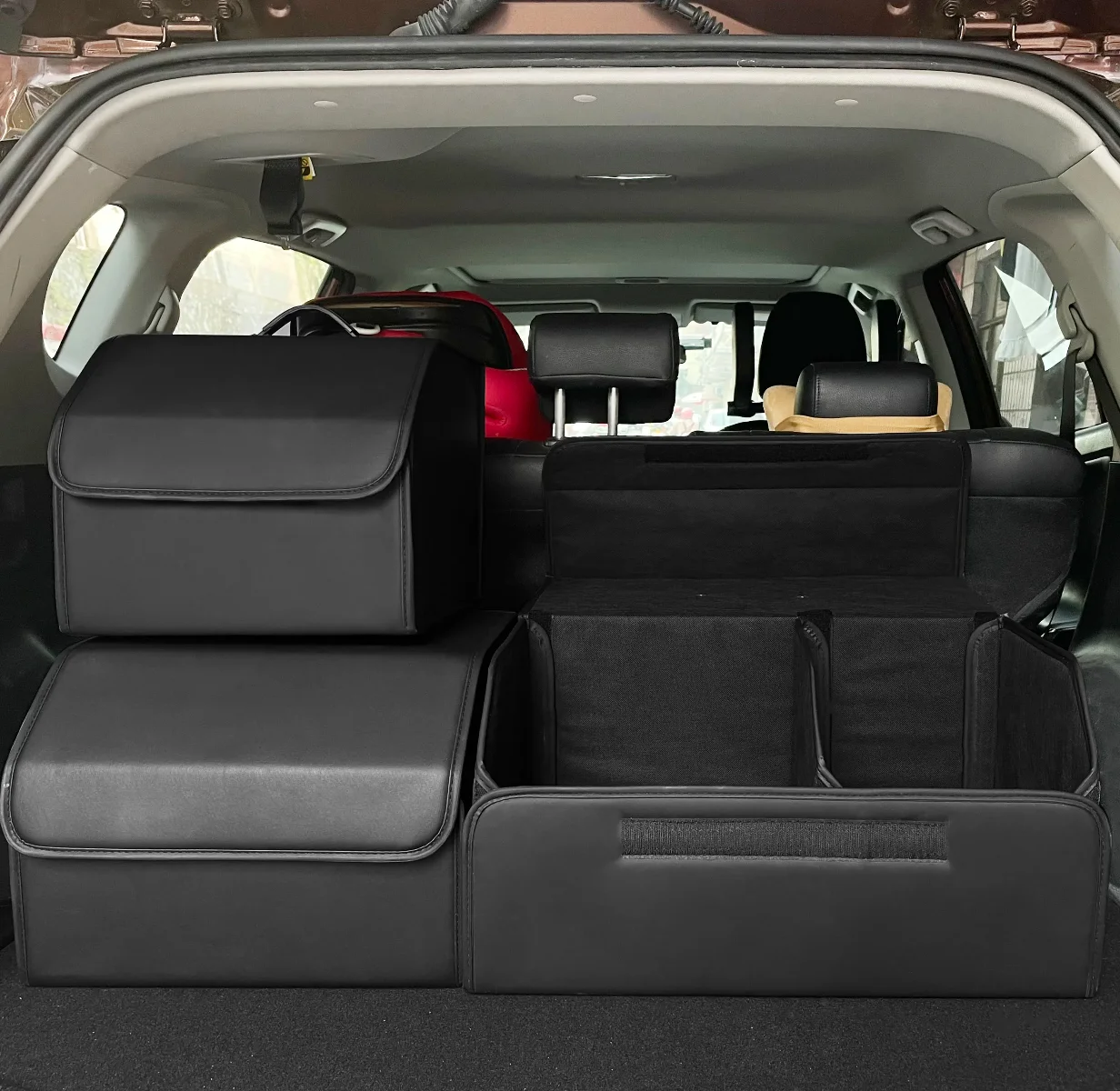 Aufbewahrungsbox aus PU-Leder, Multifunktionaler Zusammenklappbarer Kofferraum-Organizer, Auto-Zubehör für Ordnung und Aufbewahrung – Detail 3