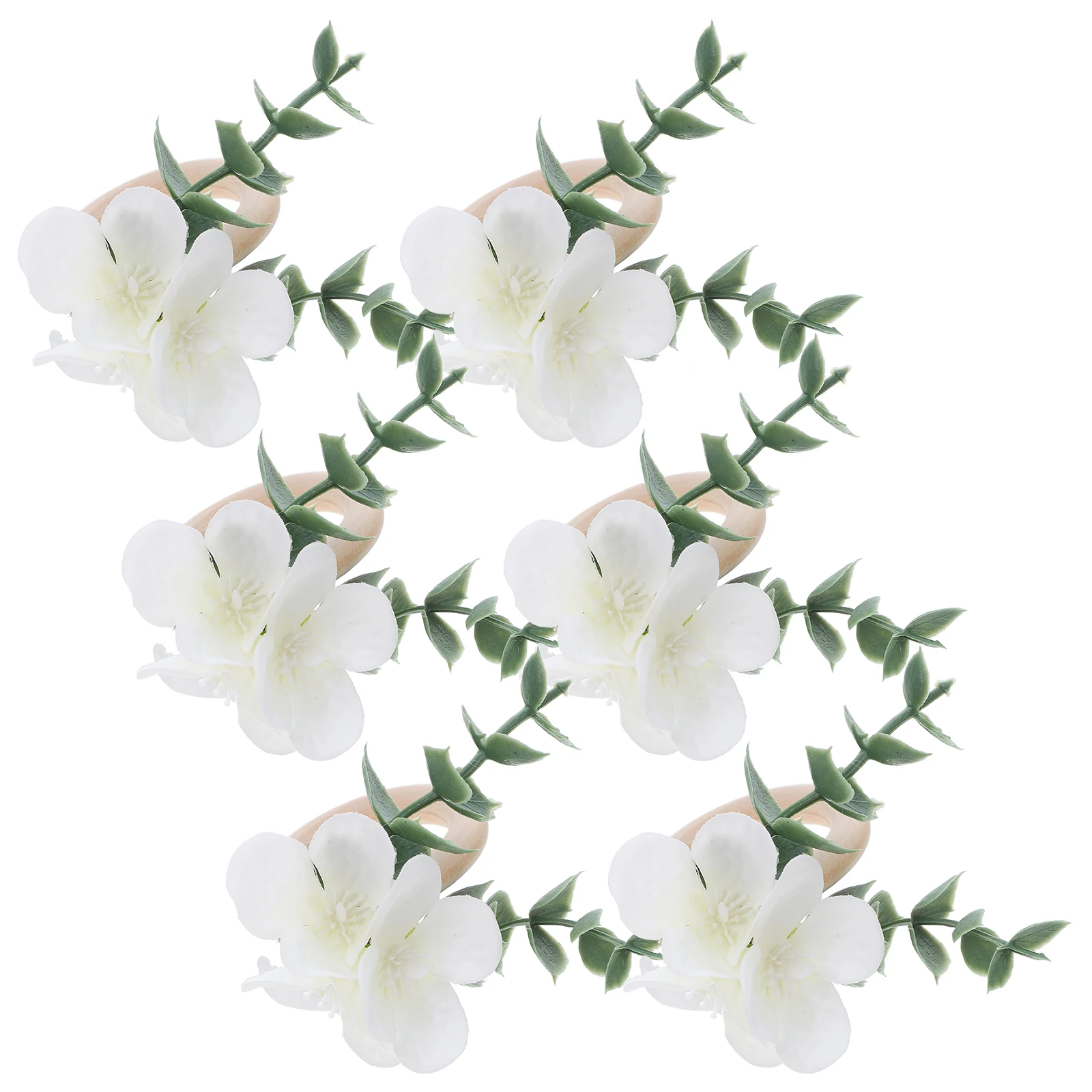 

6Pcs Napkin Rings Artificial Flower and Green Leaf Design Farmhouse Style Banquet Decoration for Thanksgiving Christmas Event