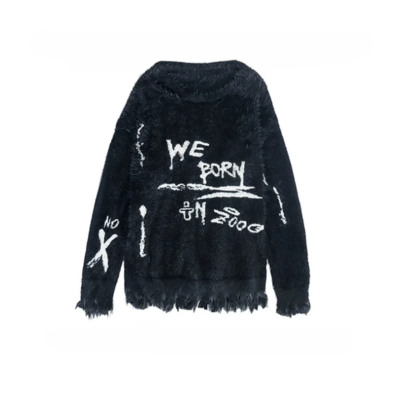 Deeptown Y2k Gothic Black Women Sweater Japanese Harajuku Fashion Knit Pullovers Loose Autumn Vintage Punk Letter Grunge Jumper