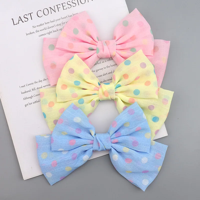 

girl's headwear colored dots bow hair clips chiffon dot hair accessory korean child accessories cute hairpins duckbill clip