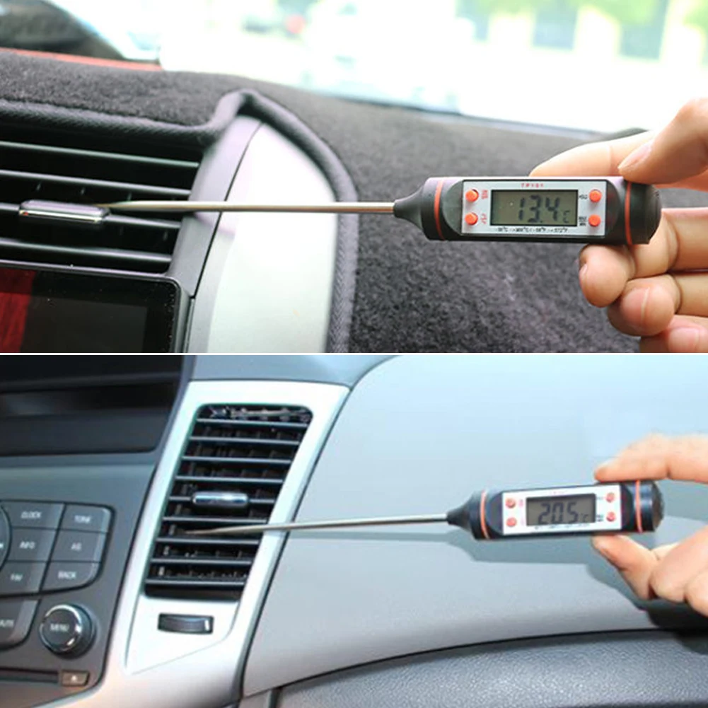 Car Air Condition Outlet Thermometer with Long Probe LCD Display Digital Temperature Gauge Check Air Conditioning Thermometer