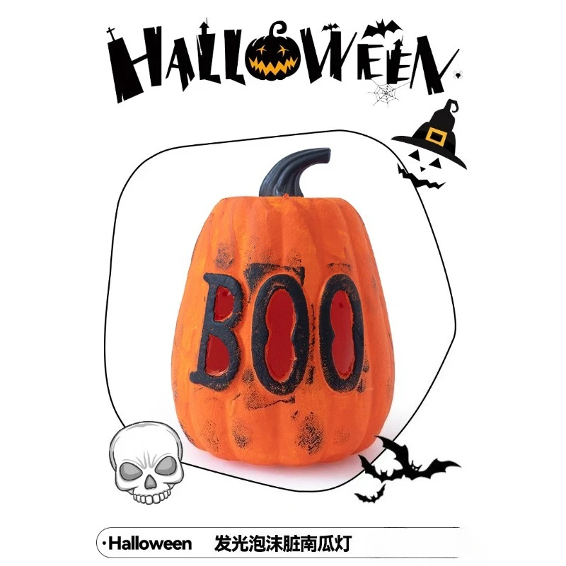 

Halloween Floor Lamps Hollowed Out Colorful Pumpkin Lantern Courtyard Antique Foam Luminous Pumpkin Artistic Decoration Props