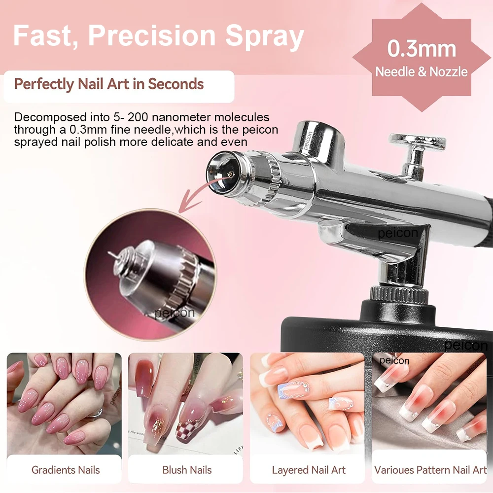 Airbrush Spray Gun for Painting Nails Modeling Crafts Cake Mini Spray Gun 0.3mm Nozzles Portable Airbrush Gun with Cleaning Kit