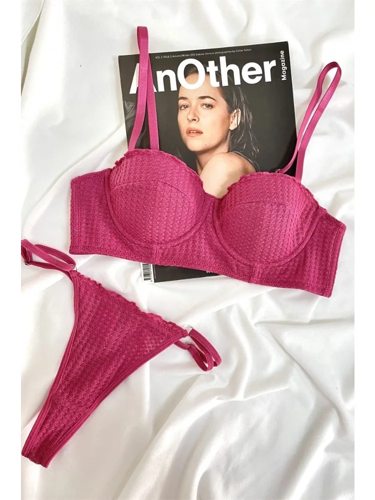 일본 만화 미니마이저 브라 하프컵 데미 스타일 무선 편안한 지지력 처짐 방지 란제리 세트 (대형 가슴용, 32-38 AB 미국 사이즈)