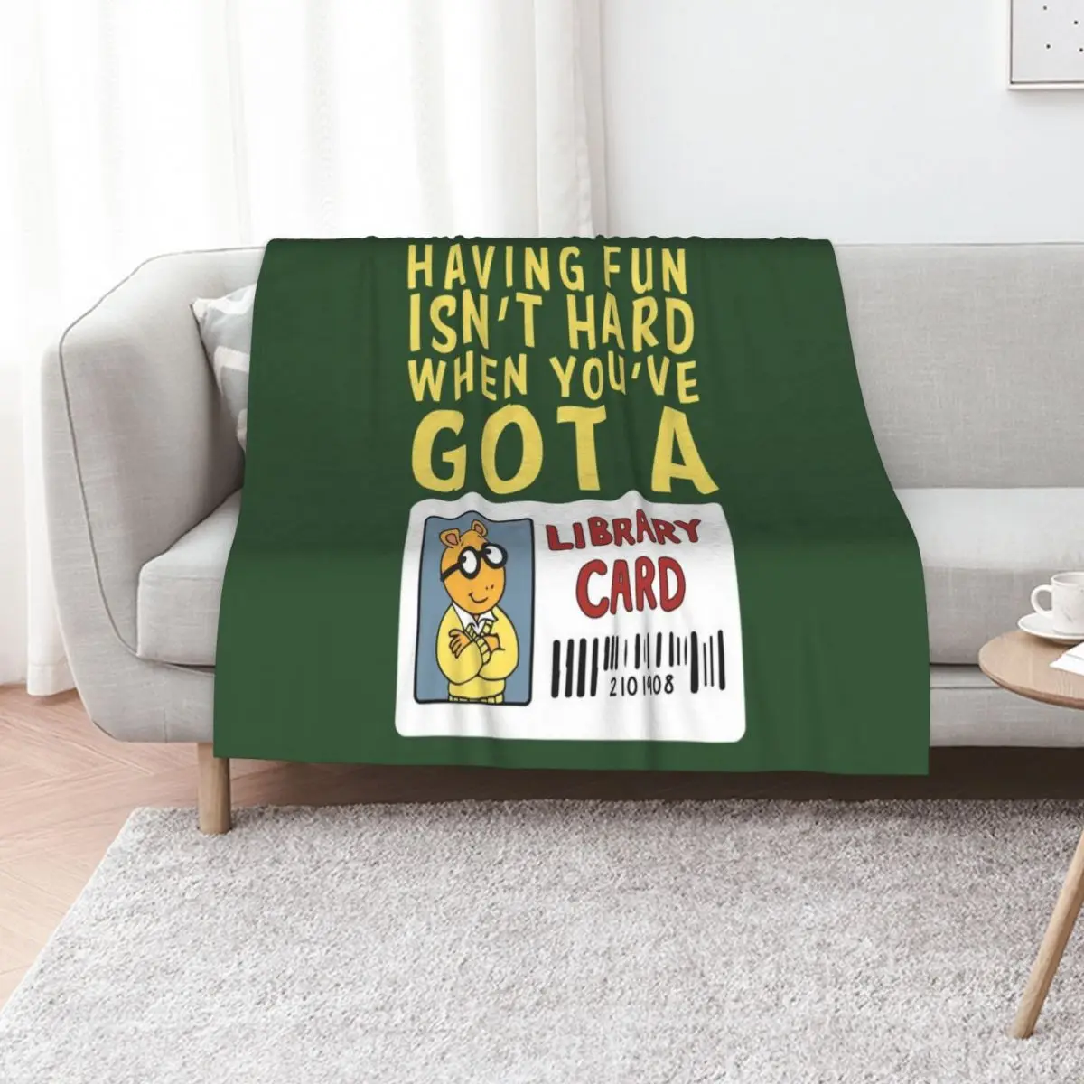 Arthur Library Card Greeting Card \t Throw Blanket blankets and throws funny gift Soft Plaid Picnic Luxury St Stuffeds Blankets