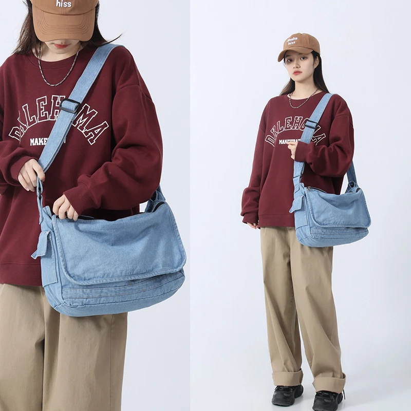

Unisex Denim Shoulder Bag Canvas Hobo Bag Messenger Bag for Women Large Tote Bag Casual Retro Aesthetic Crossbody Bag Handbag