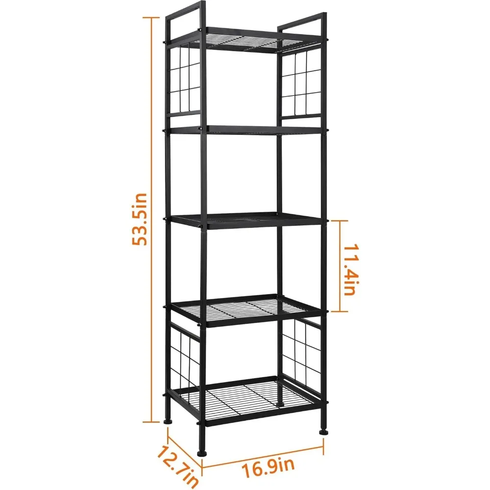 GIOTORENT 5-Wire Standing Book Shelf & Bookcase, Metal Storage Shelving Unit Pantry Rack for Laundry Kitchen Bathroom Organizer,