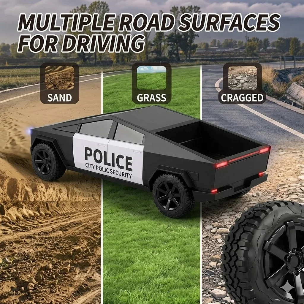 2.4G Remote Control Cyber Pickup Truck, RC Police Car with LED Lights, Rechargeable Off Road Racing Vehicle Toy for Boys Gifts view 4