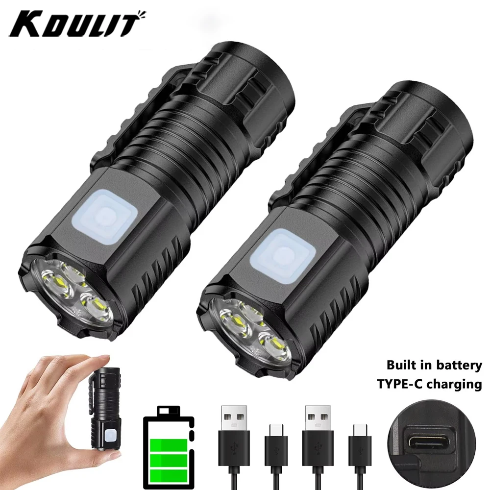 

Tactical LED Mini Flashlight Outdoor 3 LED Torch Clip Magnet USB Rechargeable Work Light 5 Modes for Hiking Camping Car Repair