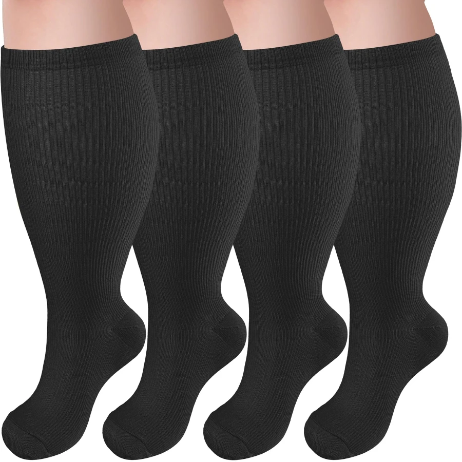 4 pares de calcetines de compresión de gran tamaño para mujeres y hombres para correr, ciclismo, senderismo y viajes calcetines anchos a media pantorrilla