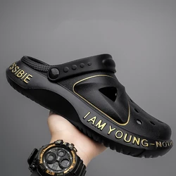 Men Waterproof Slippers Summer Fashion Women Sandals Black Outdoor Eva Shoes Slides Soft Light Sole Garden Shoes Indoor Clogs