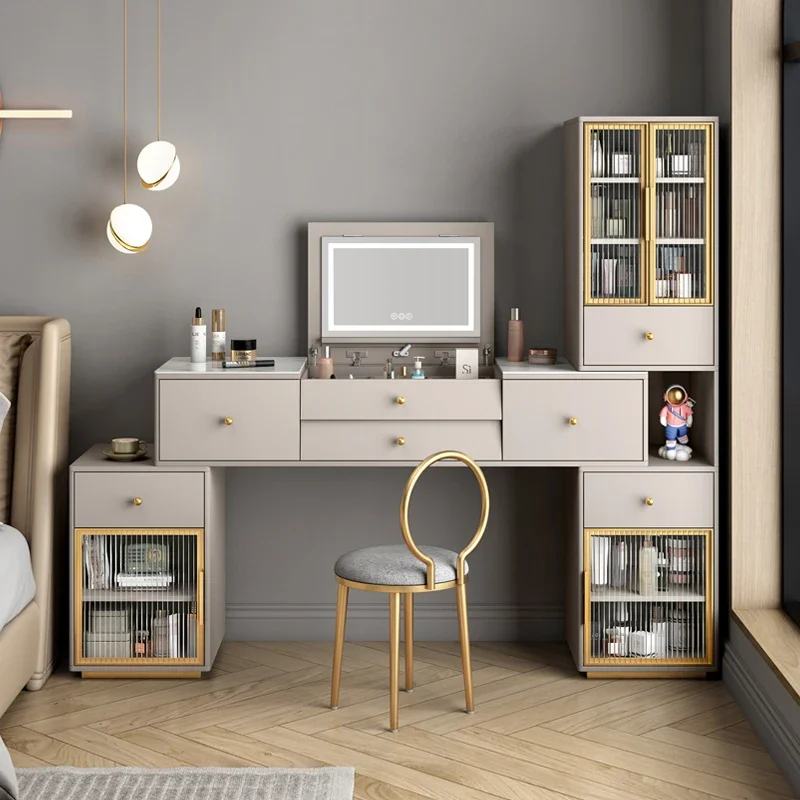 

Шкаф для хранения туалетного столика, встроенный макияжный столик, большой вместимости с каменной тарелкой и искусственным туалетным столиком