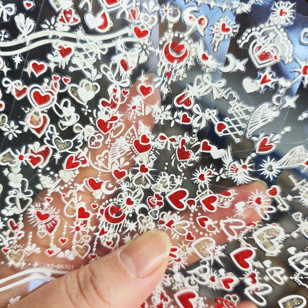 6 قطعة ثلاثية الأبعاد الأبيض الأحمر بريق الحب القلب مسمار الفن ملصقات عيد الحب لطيف Bowknot القلب الجناح Starburst مسمار صائق مسمار المتزلجون