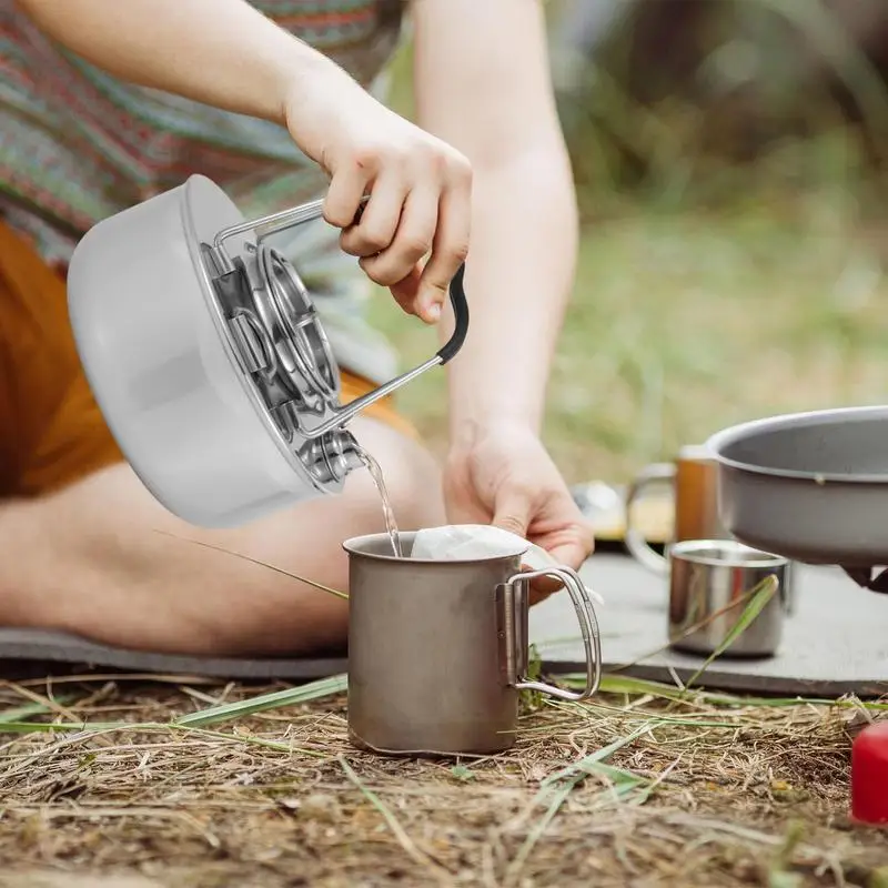

Camping Kettle Backpacking Stainless Steel Camp Teapot Portable Kettle Campfire Backpacking Water Pot Outdoor Accessories For