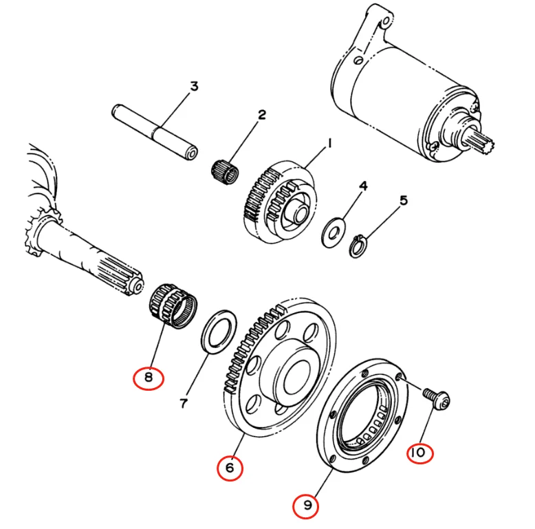 Starter Starting Clutch One Way Gear Bearing Gasket for Yamaha Warrior 350 Raptor 350 Big Bear 350 400 Wolverine 350 Kodiak 400