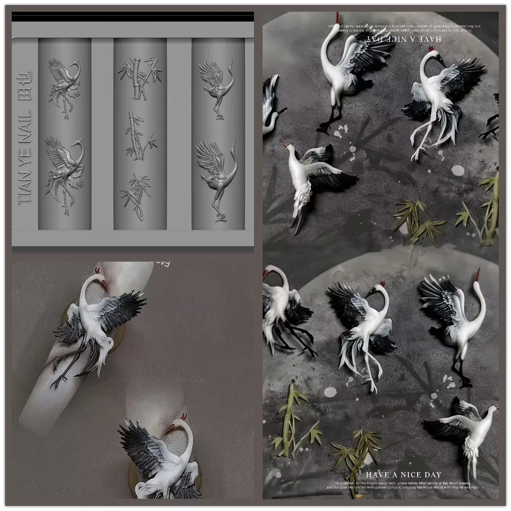

1pc Red-crowned Crane 3D Nail Acrylic Mold Nail Art Mould Silicone Nail Art Templates Nails Mold For DIY Nail Decoration
