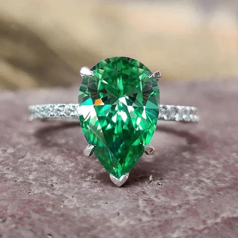 Pear Green CZ Women Rings for Wedding Engagement Ceremony Party Temperament Waterdrop New Fashion Jewelry Gifts