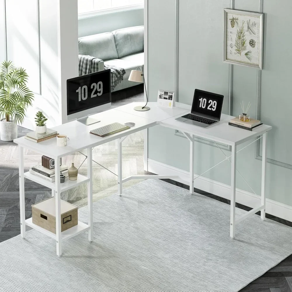 

Computer Desks, Reversible Corner Desk with Storage Shelves, Home Office Desk for Writing Gaming Study