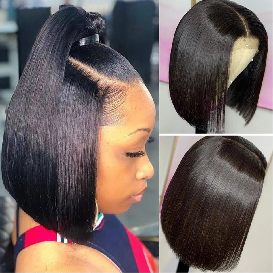 2026 new Bone Straight Short Bob Wigs Glueless Human Hair Wigs Transparent Lace Frontal Wig for Women Pre Plucked