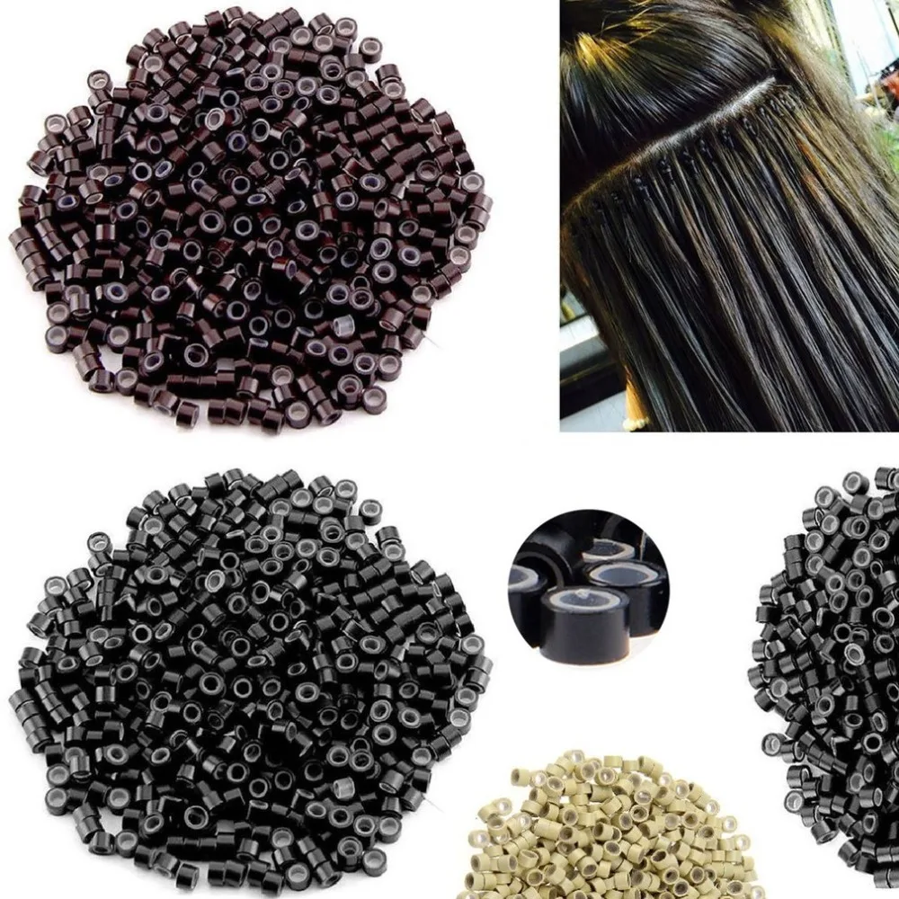 

500Pcs Hair Extentions Micro Rings Links Beads 5mm Silicone Lined Beads for Human Hair Extensions Tool-Multi-colored
