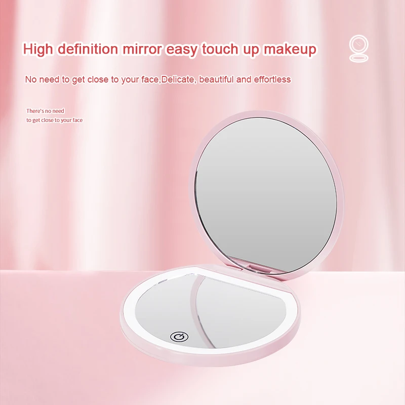 Portable Foldable Travel Mirror With LED Light, Compact Cosmetic Mirror, 10x Magnifying Mirror, 2 Sides, Beauty, Round Mirror