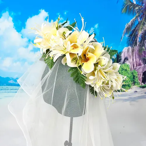 Diadema de seda de 64CM con diseño de araña, lirio, Plumeria, Haku, Hawaii, fiesta de baile, Hula, ropa para niña, cabeza Lei Luau, guirnalda Floral, corona de cabeza de Tahití