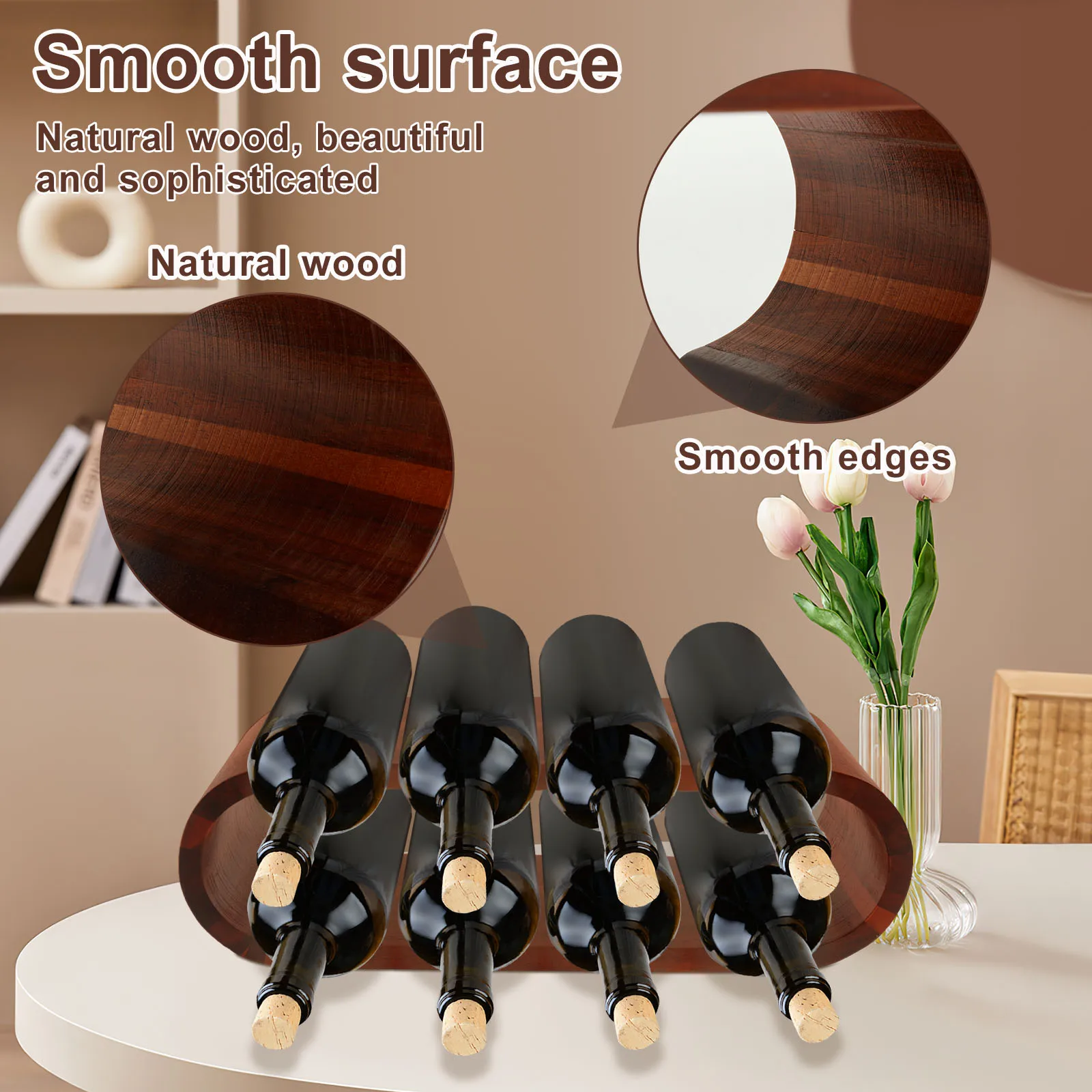 رف النبيذ الخشبي 2 طبقة رف شاشة زجاجة النبيذ حامل زجاجات عدم الانزلاق للمطبخ مخزن بار خزانة مشروبات جمع العرض #3