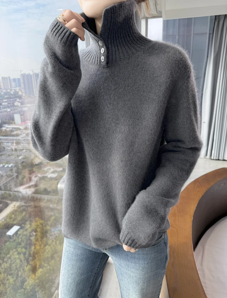 Autumn Winter Women Warm Sweater 100% Merino Wool Solid Knitwear Thick Pullover Long Sleeve Clothes Tops Casual Jumper Outerwear