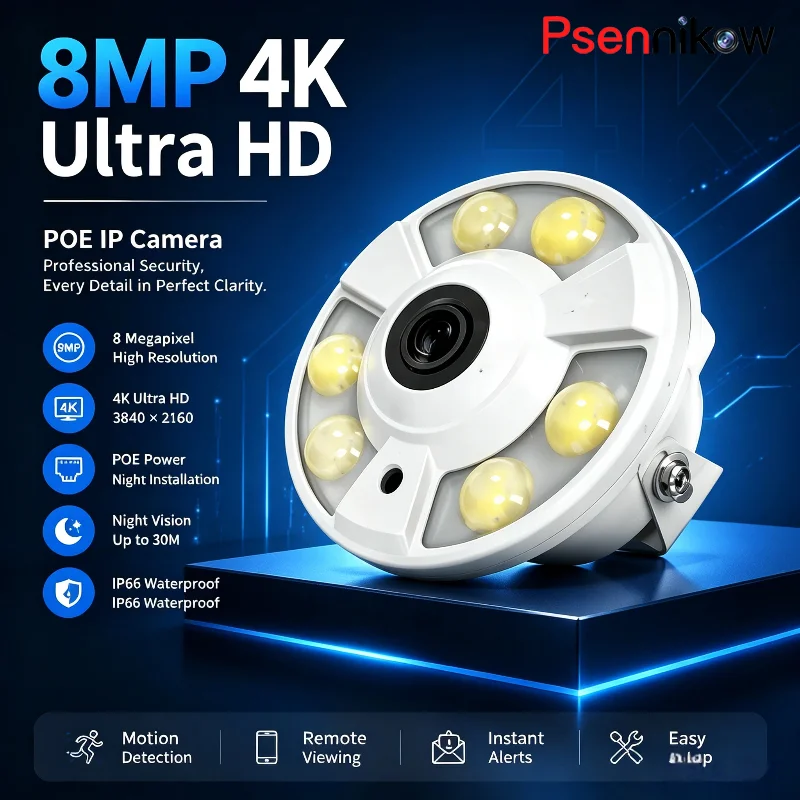 Psennikow 8MP CCTV POE IP Fisheye 4K Panoramic Camera Indoor Waterproof Wide Angle View 5MP 4MP Dome One-Way Audio Security