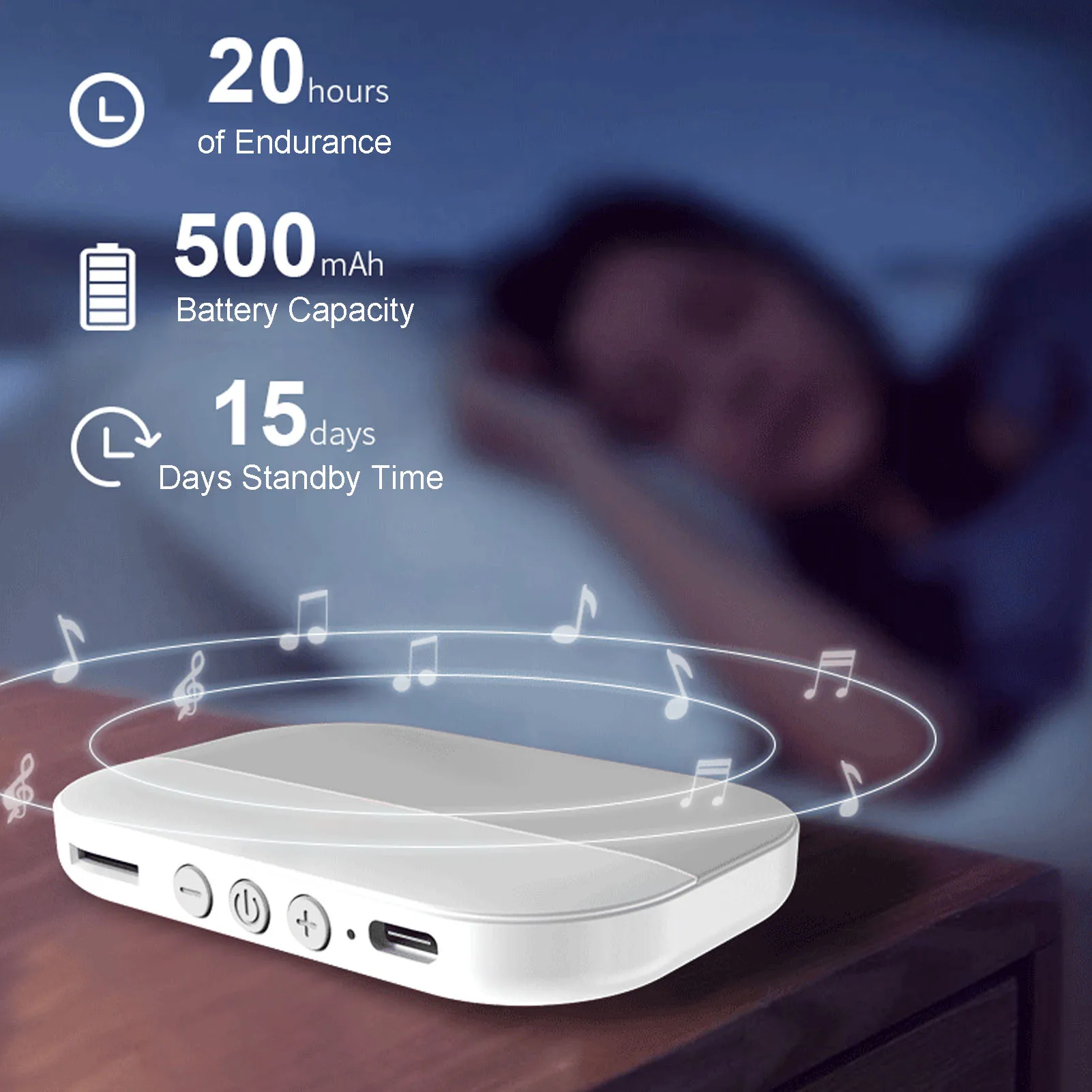 Qiilu Haut-parleur d'oreiller BT, haut-parleur à Conduction osseuse, basse stéréo à 360 degrés, BT5.2, Portable sous oreiller, pour dormir, Endurance 20H