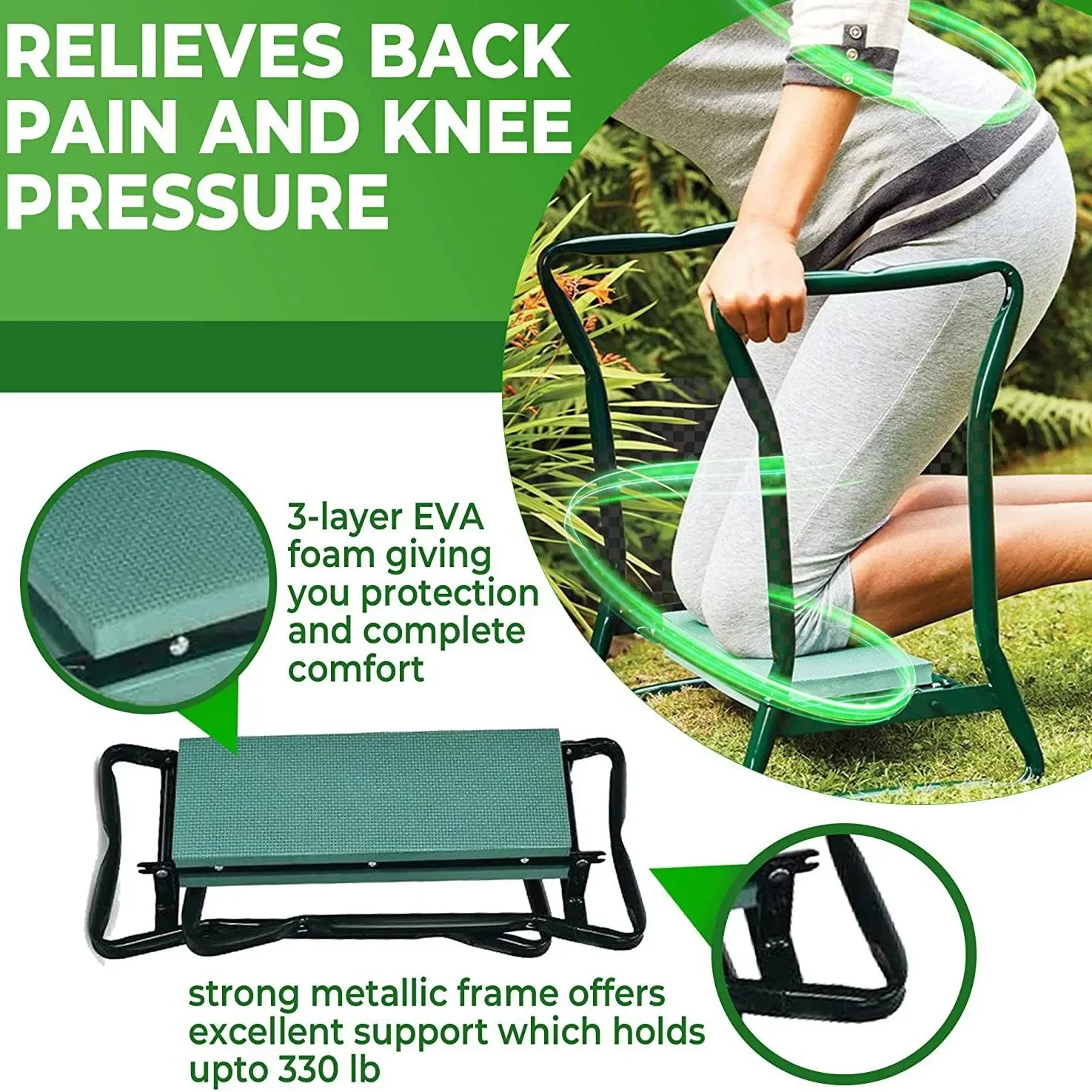 Folding Garden Kneeler Stool Bench Tool Pouch Storage Bag Protect Knees Sturdy Pad Seat Bearing Multi Pockets