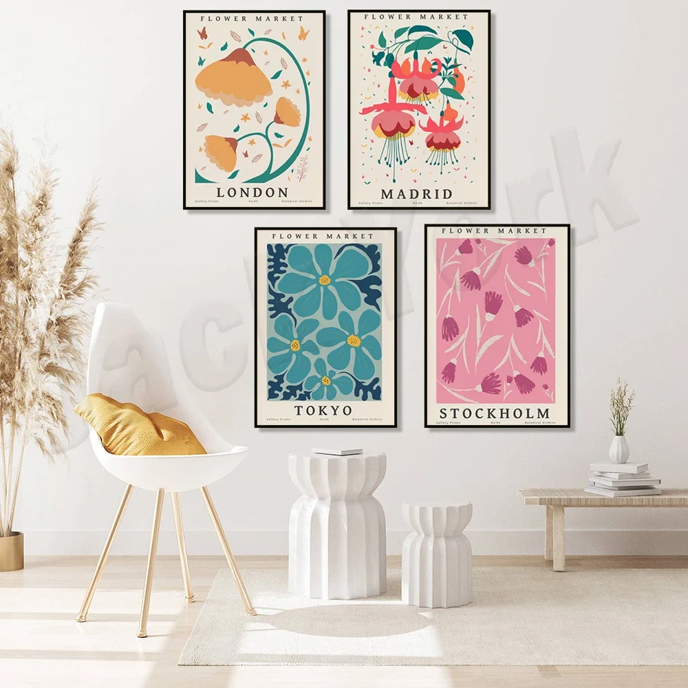 Tokyo, Madrid, London, Stockholm flower market prints, flower wall art, flower poster, botanical poster wall decor