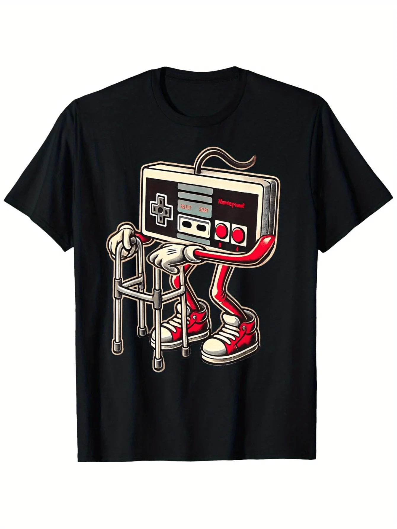 Retro-Videospiel-Grafik-T-Shirt – Vintage-Arcade-Design mit Controller und Charakter – schwarzes T-Shirt – weiches, atmungsaktives Baumwollshirt