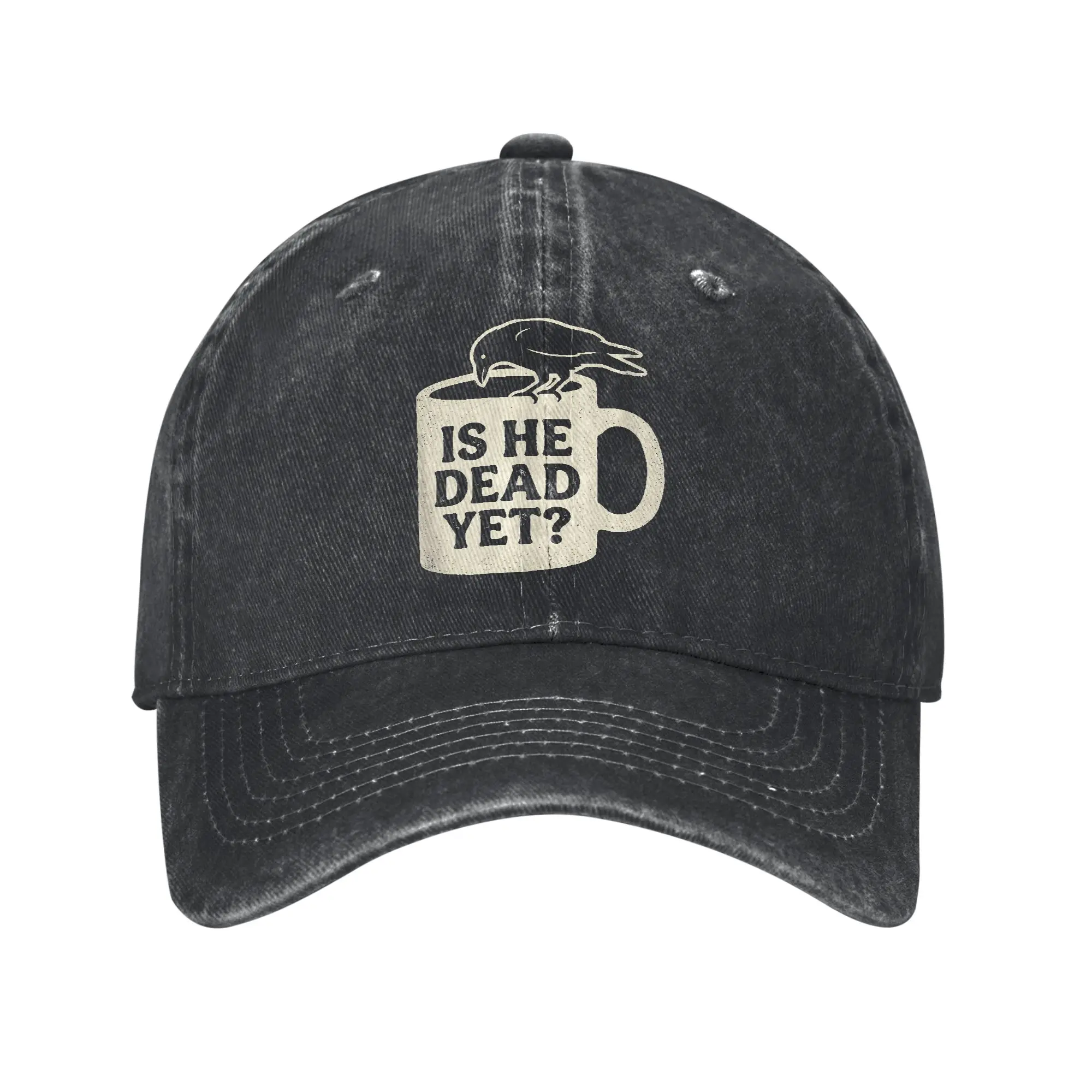 is He Vintage Dead Yet Tshirt Men Raven Bird Dark Humor Casual Baseball Cap Summer  Trucker Hat Sunscreen Kpop Rock Snapback Cap