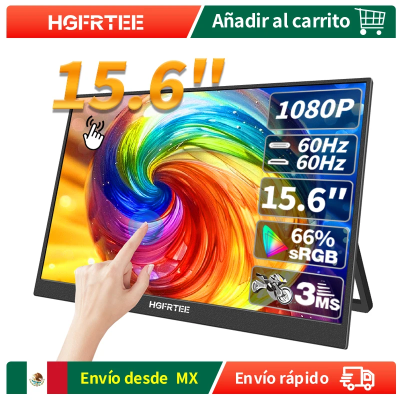 HGFRTEE Monitor portátil táctil de 15,6 pulgadas ADS-IPS 1920*1080P 300cd/m2 pantalla extendida para ordenador portátil segunda pantalla XBox PS4/5