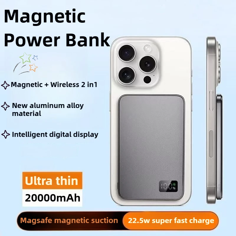 

Тонкий магнитный внешний аккумулятор Power Bank 20000 мАч PD20W, портативное зарядное устройство с беспроводной быстрой зарядкой, внешний аккумулятор для IPhone MagSafe Powerbank