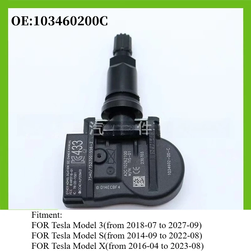 

1034602-00-C 103460200C 1/4pcs tpms Tire Pressure Sensor FOR Tesla Model 3 Model S X 433MHZ