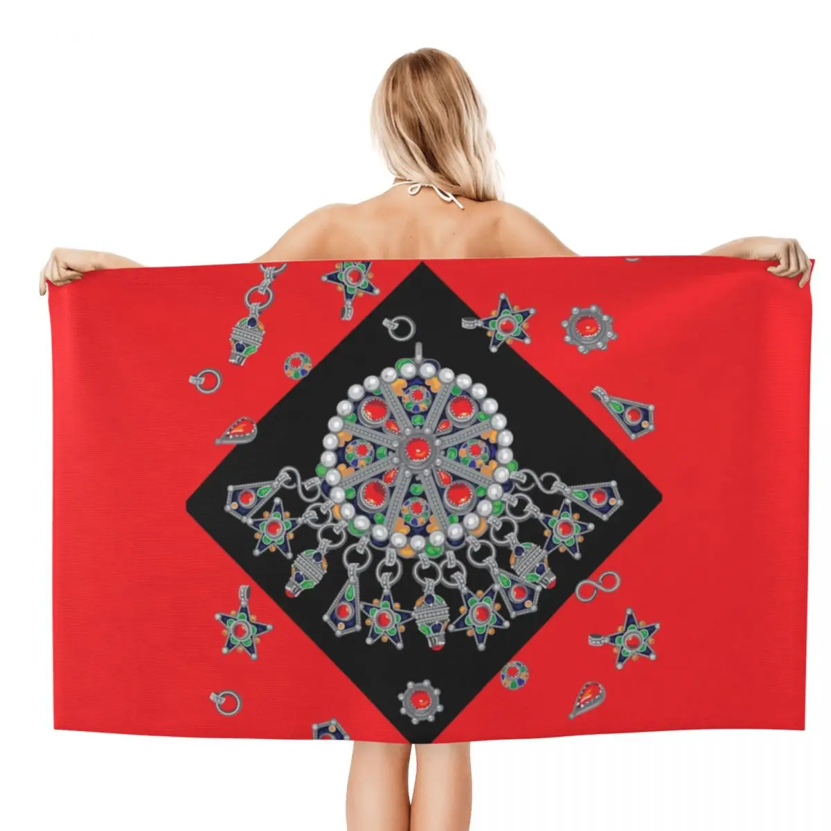 Custom Kabyle Jewelry Absorbent Microfiber Beach Bath Towel Quick Dry Amazigh Carpet Morocco Bathroom Sports Towels