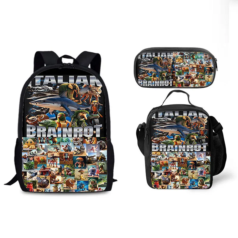 3pcs Italian Brainrot Backpack Tungtungtung Sahur Schoolbags Tralalelo Tralala Shoulder Bag Pen Case Sahur backpack for students