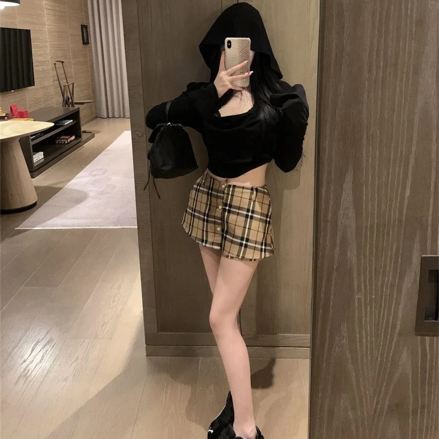 여성용 데님 버튼 벌룬 스커트 스트리트 아트 페어 인디 힙합 쿨 어반 조절 가능한 허리 청소년 스타일 포켓 트렌드