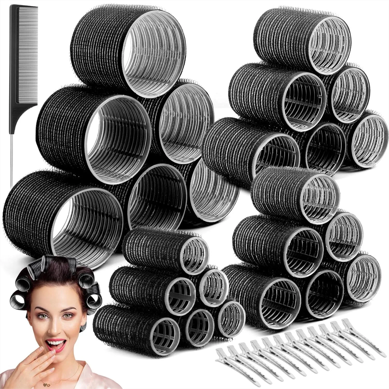 

Heatless Hair Rollers 24Pcs with 12 Clips, 4 Sizes for Volume Curls