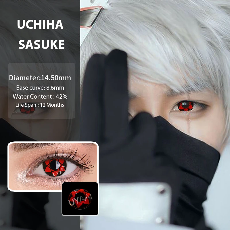 UYAAI-Lentilles de Contact Colorées Sharingan pour Homme, 2 Pièces, Cosplay, Anime, Tronçonneuse, Cosmétiques Makima